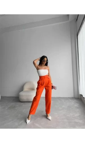 PANTOLON KAPALI CEP 3 DÜĞME DETAYLI - Orange