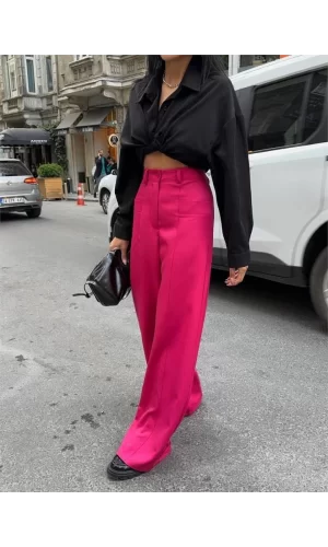 PANTOLON KAPALI CEP DETAYLI SALAŞ PANTOLON - Fuşya