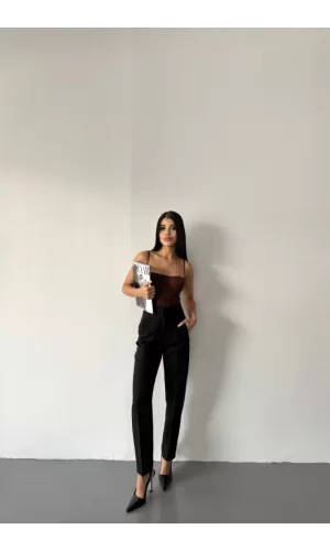 PANTOLON PENSLİ ATLAS KUMAŞ - Siyah