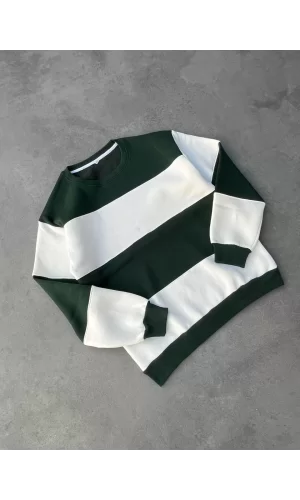Luz&Pos Parçalı Bisiklet Yaka Baskılı Sweatshirt - Yeşil