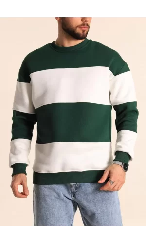 Luz&Pos Parçalı Bisiklet Yaka Baskılı Sweatshirt - Yeşil