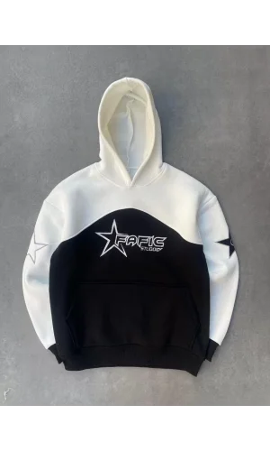 Luz&Pos Parçalı Nakış İşlemelı Kapüşonlu Sweatshirt - Beyaz