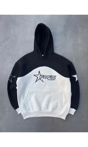 Luz&Pos Parçalı Nakış İşlemelı Kapüşonlu Sweatshirt - Siyah