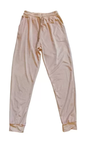 Parlak Kadife Cepli Pantolon Eşofman Pijama Altı Unisex Lastikli Paça Bej