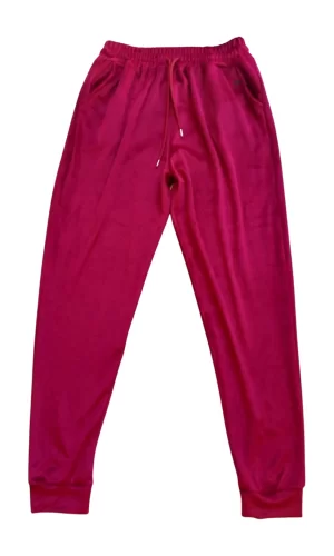Parlak Kadife Cepli Pantolon Eşofman Pijama Altı Unisex Lastikli Paça Bordo