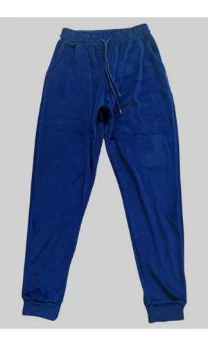 Parlak Kadife Cepli Pantolon Eşofman Pijama Altı Unisex Lastikli Paça Lacivert