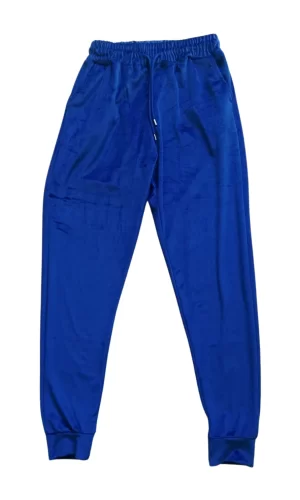 Parlak Kadife Cepli Pantolon Eşofman Pijama Altı Unisex Lastikli Paça Mavi