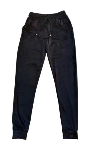 Parlak Kadife Cepli Pantolon Eşofman Pijama Altı Unisex Lastikli Paça Siyah