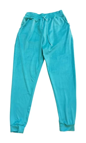Parlak Kadife Cepli Pantolon Eşofman Pijama Altı Unisex Lastikli Paça Yeşil
