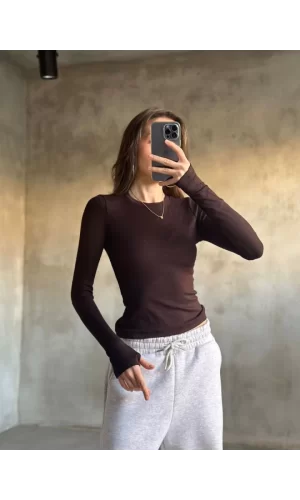 Parmak Geçmeli Buzi Body - Kahve