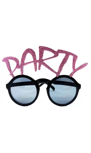 Party Yazılı Simli Pembe Renk Parti Gözlüğü 15x7 Cm