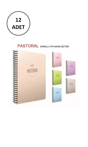 Pastoral A4 Spiralli PP Kapak Defter 96YP Çizgili 12 Adet