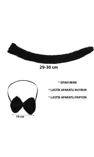 Peluş Siyah Renk Kuyruk Ve Papyon Yetişkin Çocuk Uyumlu