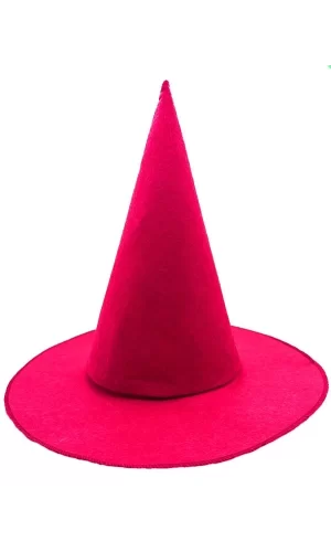 Pembe Fuşya Renk Keçe Cadı Şapkası Yetişkin Çocuk Uyumlu 35x38 Cm