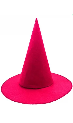 Pembe Fuşya Renk Keçe Cadı Şapkası Yetişkin Çocuk Uyumlu 35X38 cm
