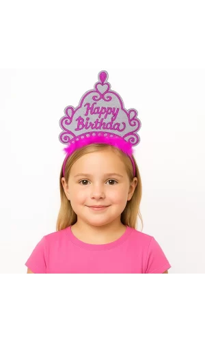 Pembe Happy Birthday Prenses Tacı – Doğum Günü Taç Aksesuarı