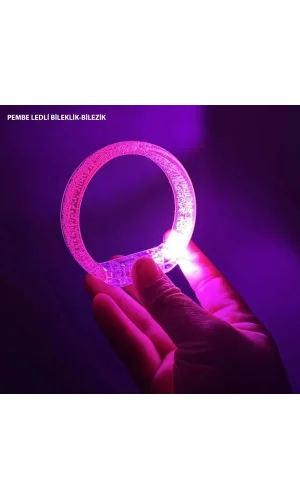 Pembe Led Işıklı Baskı Yapılabilen Pilli Bileklik Bilezik 1,5 Cm Genişlik