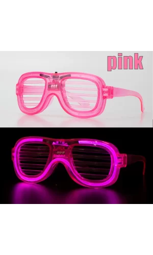 Pembe Led Işıklı Parti Gözlüğü - Neon Glow Şerit Gözlük 3 Modlu