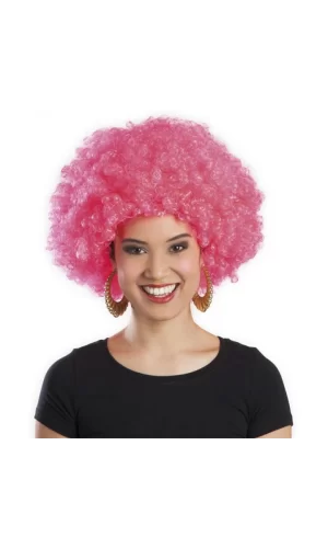 Pembe Renk Kıvırcık Afro Bonus Parti Peruğu
