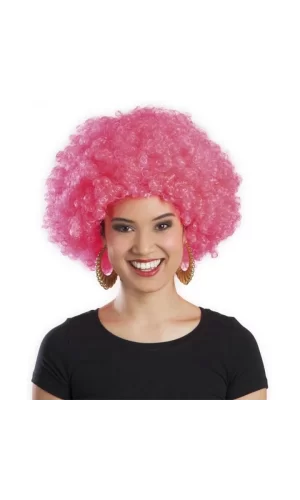 Pembe Renk Kıvırcık Afro Bonus Peruk