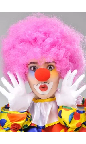 Pembe Renk Kıvırcık Bonus Peruk ve Kırmızı Burun Seti