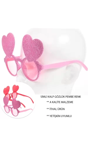 Pembe Renk Sim İşlenmiş Kalp Figürlü Parti Gözlüğü