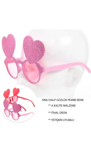 Pembe Renk Sim İşlenmiş Kalp Figürlü Parti Gözlüğü