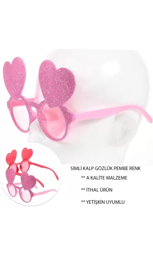 Pembe Renk Sim İşlenmiş Kalp Figürlü Parti Gözlüğü