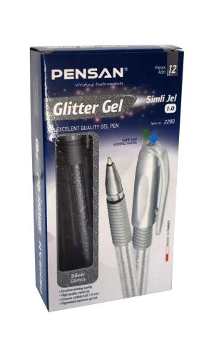 Pensan Glitter Simli Jel Kalem 1 Mm Gümüş 12li