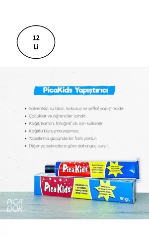 Pica Kids Su Bazlı Solventsiz 90 Gr Yapıştırıcı Tüp 12li