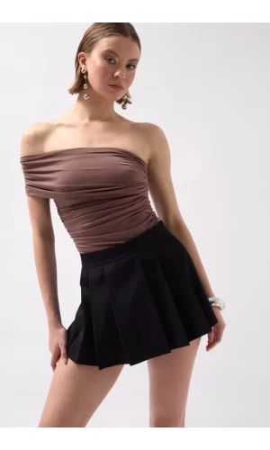 Pileli Mini Şort Etek