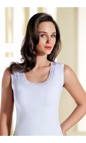 Piliseli Geniş Askılı Beyaz Atlet B204