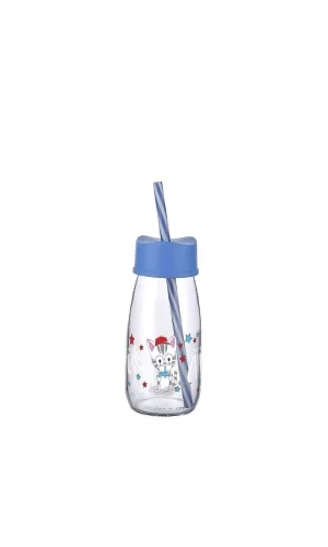 Pipetli Su Ve Süt Şişesi Cam 250 Ml - Mavi