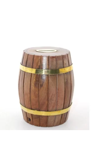 Pirinç Ahşap Fıçı Kumbara 12.5 Cm Wb535