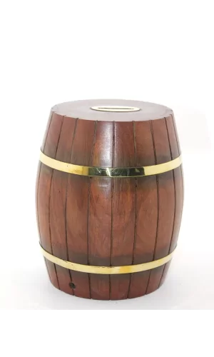 Pirinç Ahşap Fıçı Kumbara 18 Cm Wb536