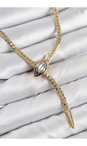 Pirinç Asansörlü Yılan Model Gold Renk Kadın Kolye