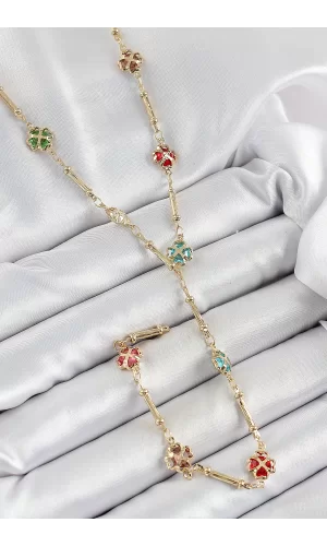 Pirinç Asorti Kalpli Yonca Model Gold Renk Zirkon Taşlı Y Kolye