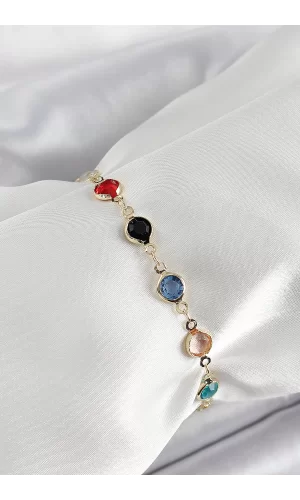 Pirinç Asorti Model Gold Renk Zirkon Taşlı Kadın Bileklik