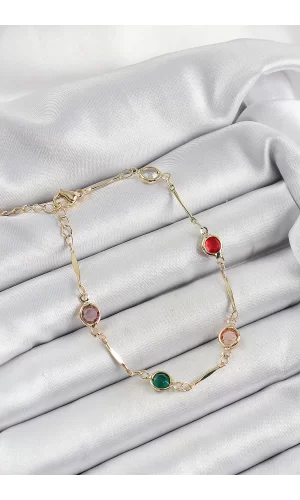Pirinç Asorti Model Gold Renk Zirkon Taşlı Kadın Bileklik