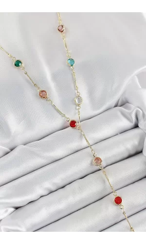 Pirinç Asorti Model Gold Renk Zirkon Taşlı Y Kolye