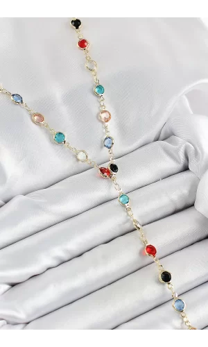 Pirinç Asorti Model Gold Renk Zirkon Taşlı Y Kolye