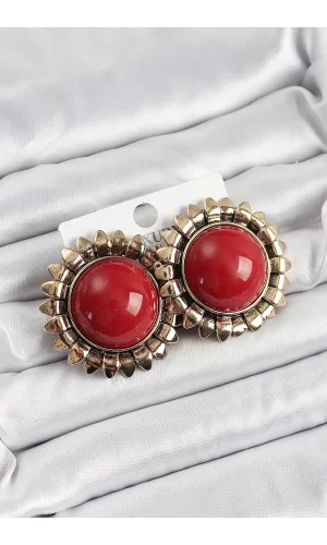Pirinç Bordo Vintage Model Gold Renk Kadın Küpe