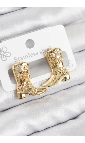 Pirinç Çizme Model Gold Renk Kadın Küpe
