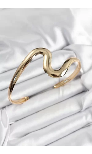 Pirinç Dalgalı Model Gold Renk Kadın Pazu Bileklik