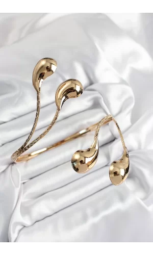Pirinç Damla Model Gold Renk Kadın Pazu Bileklik