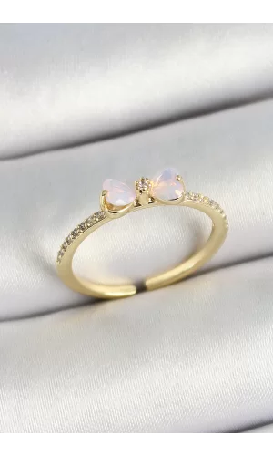 Pirinç Fiyonk Figürlü Zirkon Taşlı Gold Renk Ayarlanabilir Kadın Yüzük
