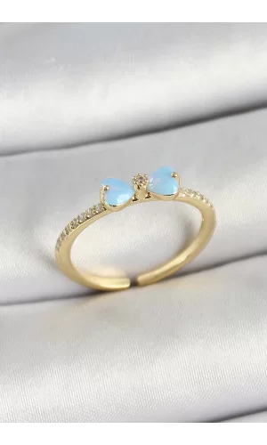 Pirinç Fiyonk Figürlü Zirkon Taşlı Gold Renk Ayarlanabilir Kadın Yüzük