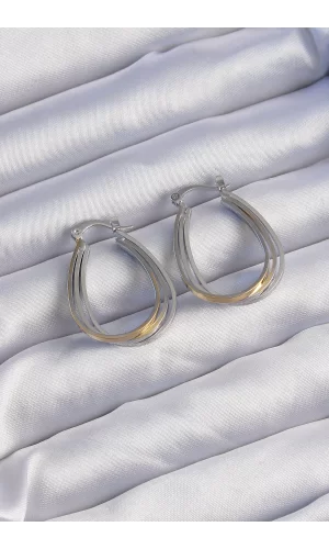Pirinç Gold Gümüş Renkli Oval Çoklu Görünümlü Küpe