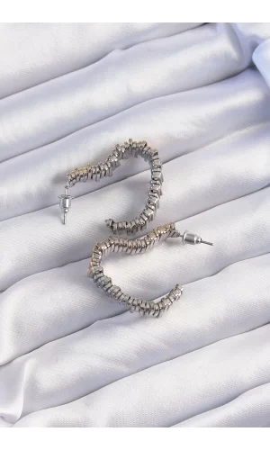 Pirinç Gold Gümüş Renkli Tırtıklı Kalp Küpe
