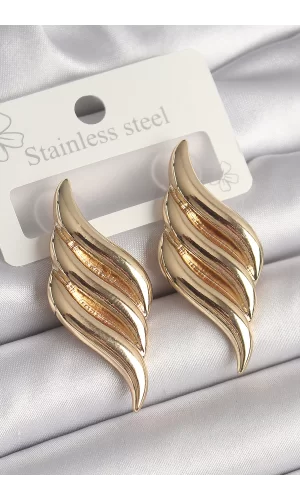 Pirinç Gold Renk 3 Sıra Dalga Model Kadın Küpe